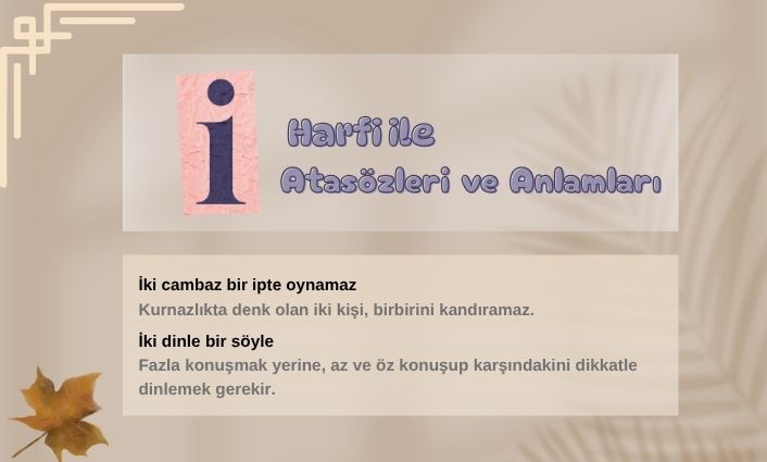 İ harfiyle atasozleri